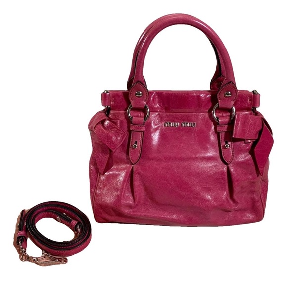 Miu Miu Pink Vitello Bow Lux Sm Leather Classic 2Way Shopper